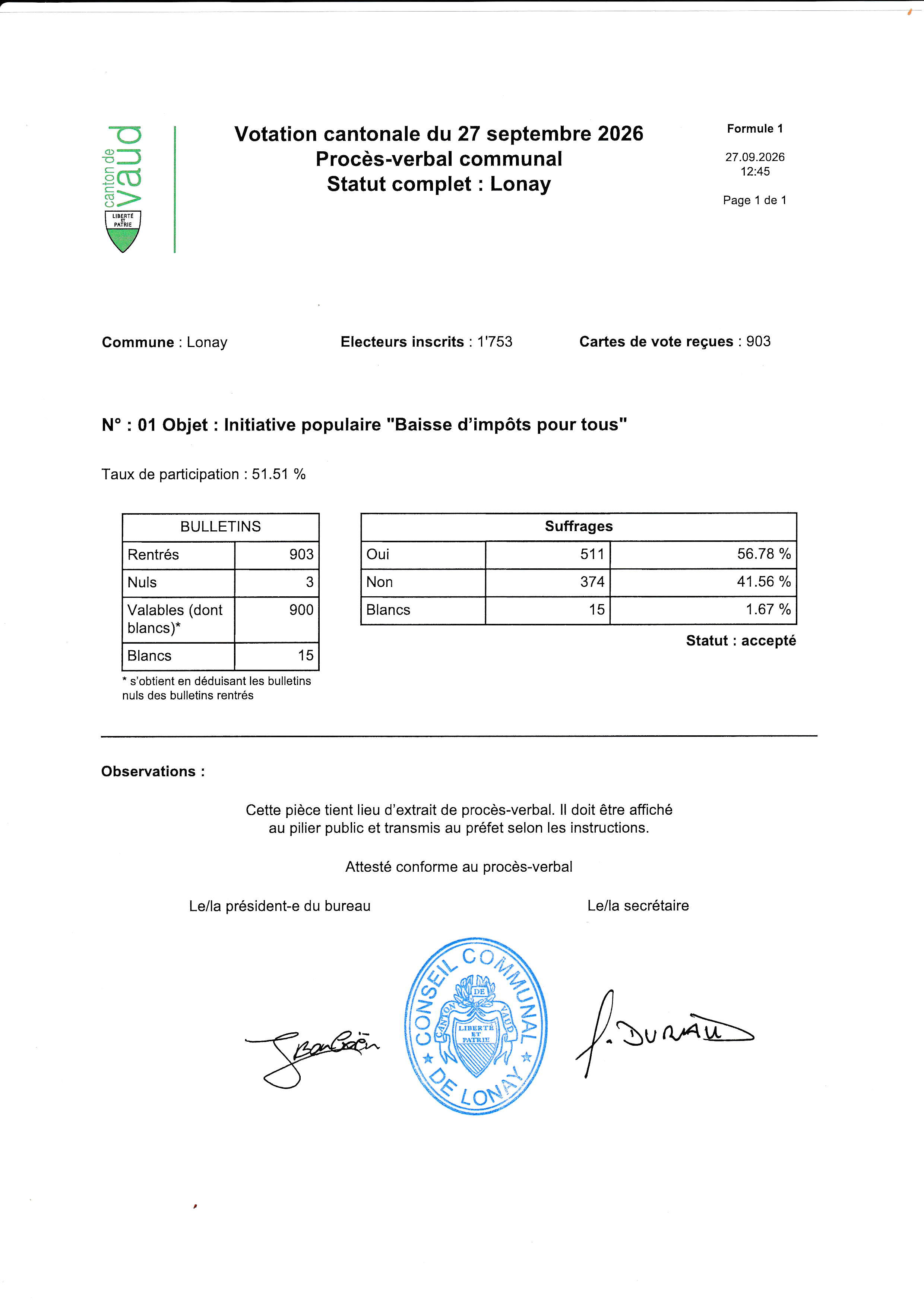 Votation catnonale du 27.09.2026